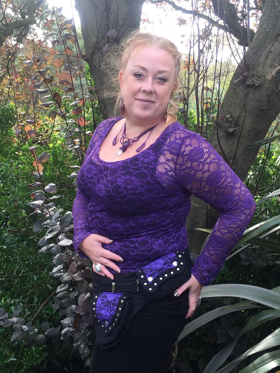 Vibrant Purple Long Sleeve Soft Stretch Lace Top Gippys for Pretty