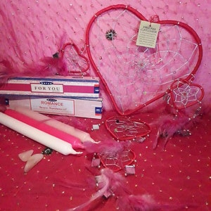 Give a gift of Lover Self Love Heart Chakra Gift Set Super Large Red Dreamcatcher Mirrors Spell Candle Rose Quartz Incense Aromatherapy Star