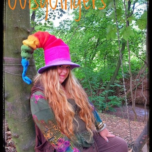 Amazing Handmade Rainbow Felt Concertina Ultimate Witch Hat Magic Halloween Cosplay Witches Outfit Rainbow Stretchy Long Point Fancy Dress