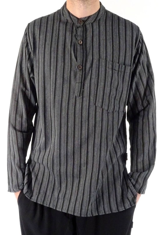 Black & White Classic Monochrome Stripe 100% Cotton Collarless 