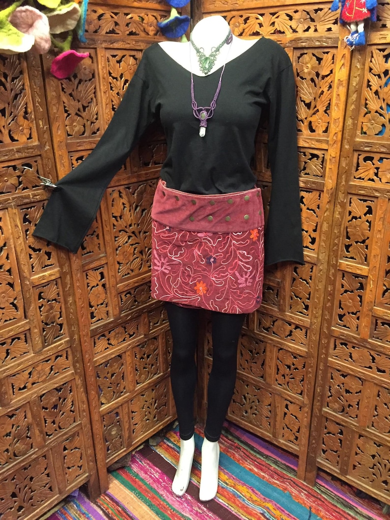 Stonewash Embroidered Short Popper Skirt main image 0