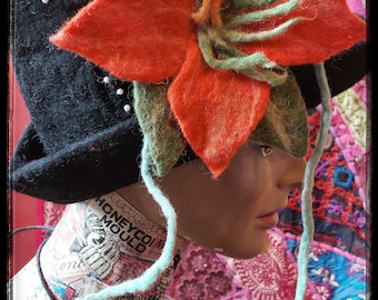 Tigerlily Flower Spiderweb Witch Hat Witches Covern Samhain Accessory Handmade Felt Hallows Eve Party Halloween Hocus Pocus Magic Pagan