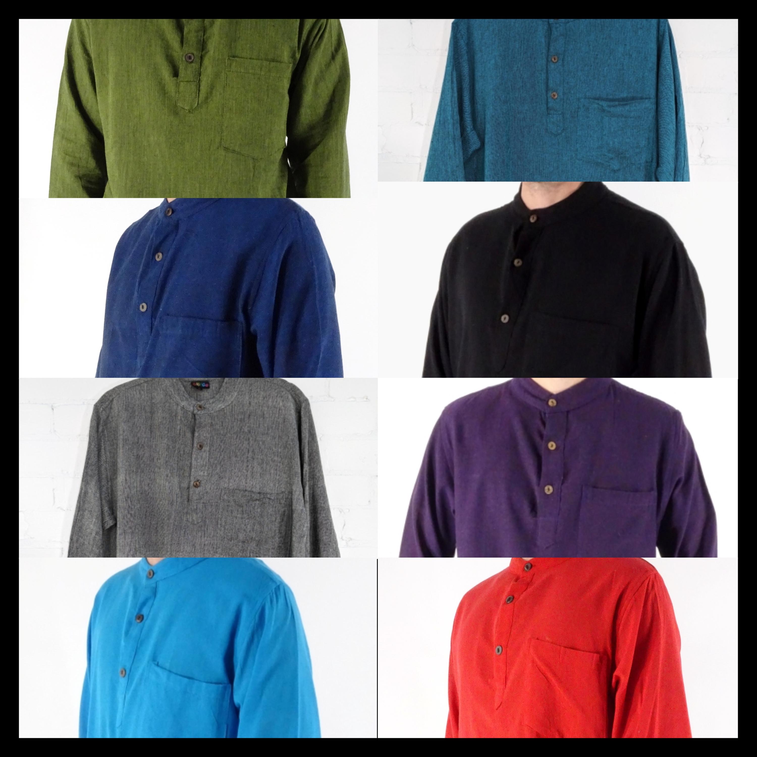3*8様 Regular Collar Over Classic Shirt Grandad Shirt Loose Cotton Collar 3 Button Original Hippy Unisex