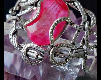 Medusa Snake Bracelet Raw Ruby 925 Silver Cuff Adjustable Statement Bangle Twisted Reptile Protection Pagan Jewellery serpents entwined