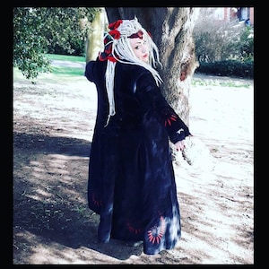 Designer Unisex corset back spiral Ethereal long line heavy velvet goddess witch frock duster cloak Black Red Brown Green Plus Size Elf Coat