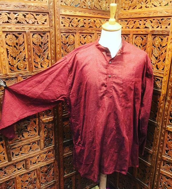 Loose Cotton Grandad Collar 3 Button Shirt Original Hippy