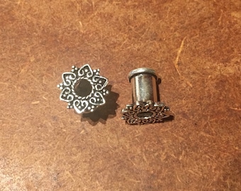 White Brass - Mandala 2 - 6mm Plugs flesh tunnel body piercing  Jewellery sold in a pair tribal bohemian goth punk alternative