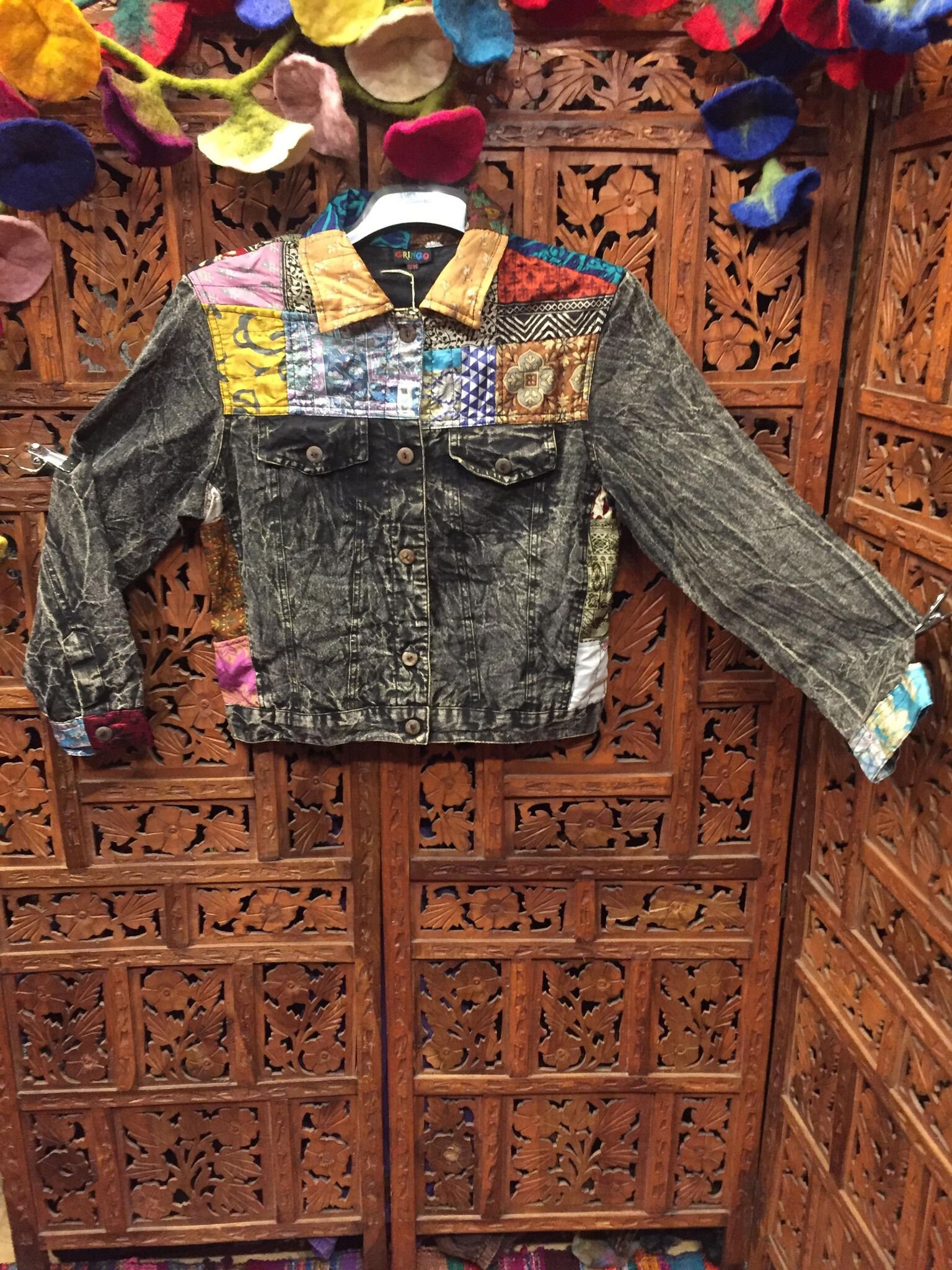 dress hippy \"sac jacket\" NAVY サイズM SACAI Paneled distressed denim and shell jacket | NET-A-PORTER