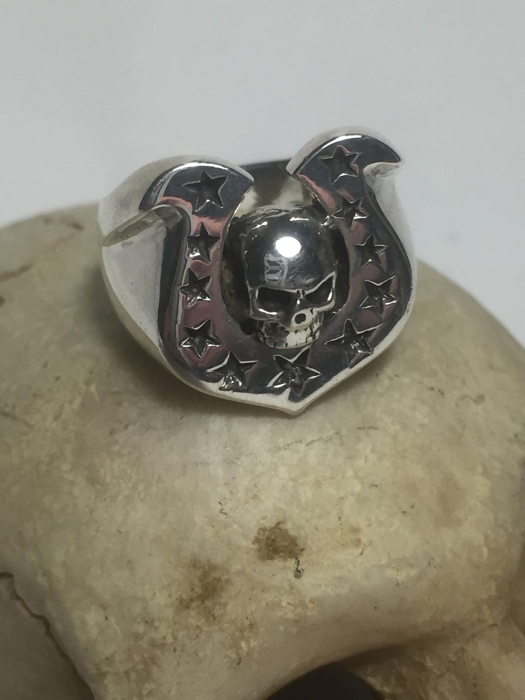 Good Luck Rockabilly Psychobilly Lucky Horse Shoe Skull 925 Sterling ...