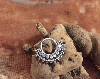 no 8 White Brass Tribal style body piercing ring for septum tragus lobe pierced piercings 1.2mm thick post with id 8mm bohemian hippy goth