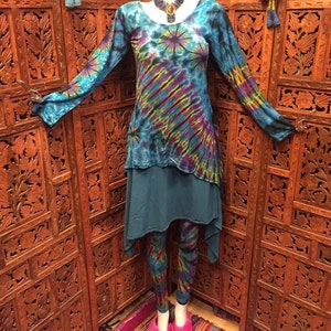 Bright sea blue fitted cotton pixie points hanky hem skirt goth hippy free size tribal belly dance goddess sizes small to X Large autumn
