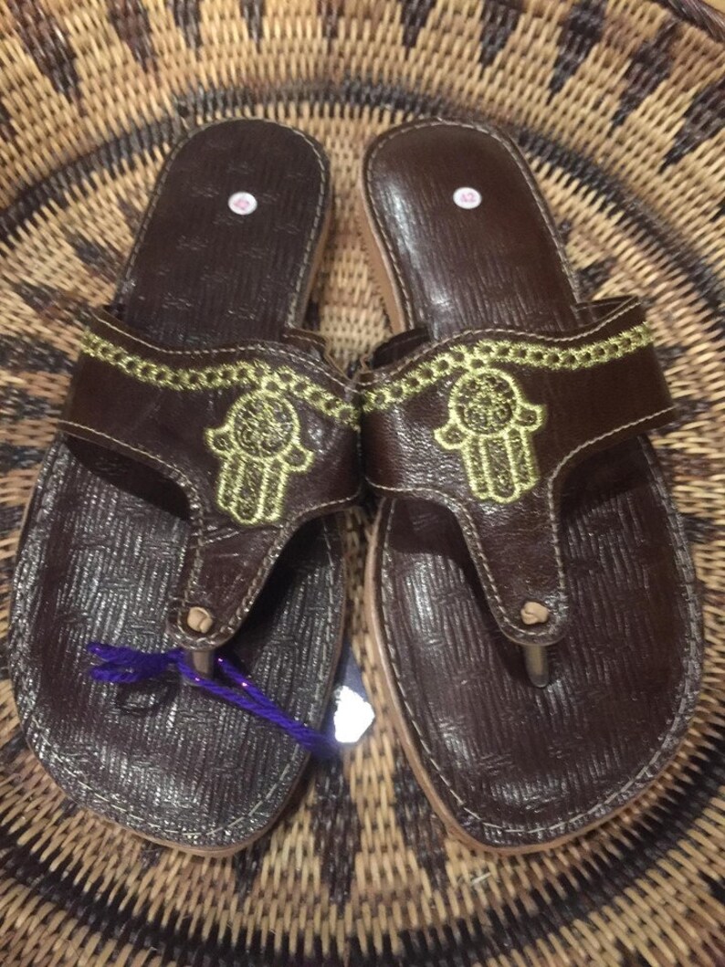 Tunisian Leather Sandals deep brown UK 8 Hamsa/Hand of Fatima | Etsy