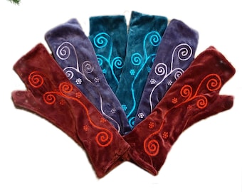 Long spiral stretch velvet pixie arm wrist warmer fingerless gloves bohemian hippy gothic punk alternative Burlesque Cosplay