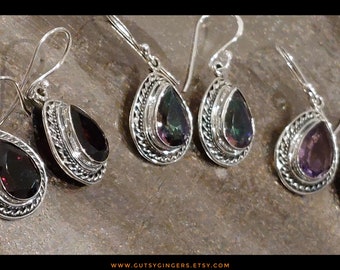 Showstopper 925 Silver Earrings Rainbow Mystic Topaz Red Garnet Purple Amethyst Gemstone Dangle Drop Goddess Healing Statement Jewellery