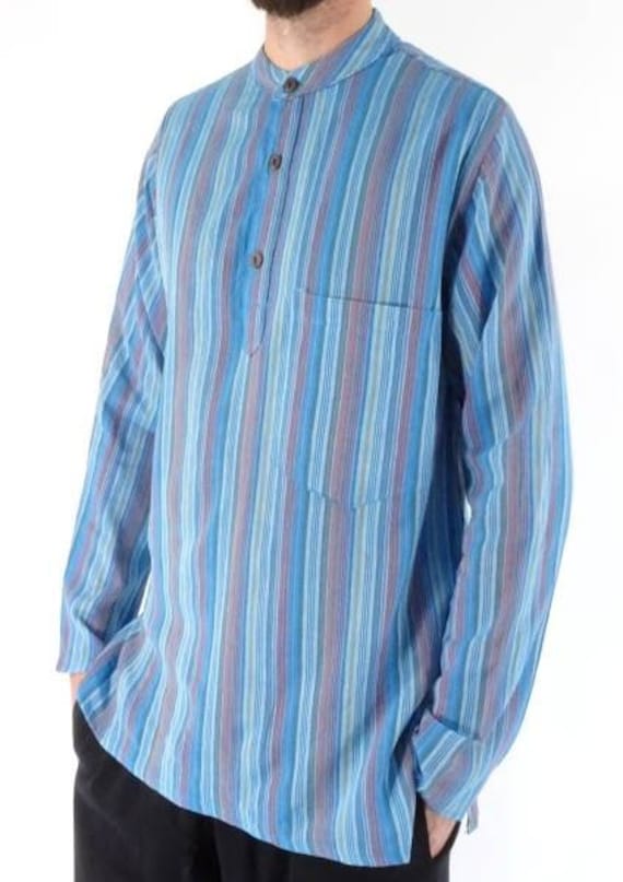 Bright Sky Blue Classic Pirate Stripe 100% Cotton Collarless 