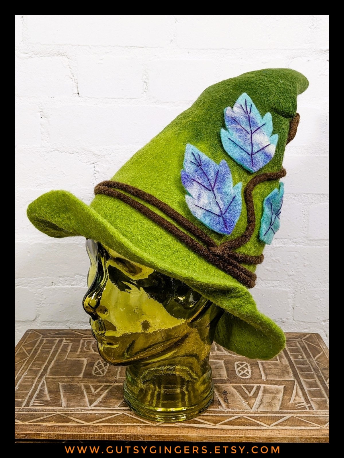 ハロウィン ユニーク フェルト グリーン 魔女 女神 森の妖精 帽子 魔法