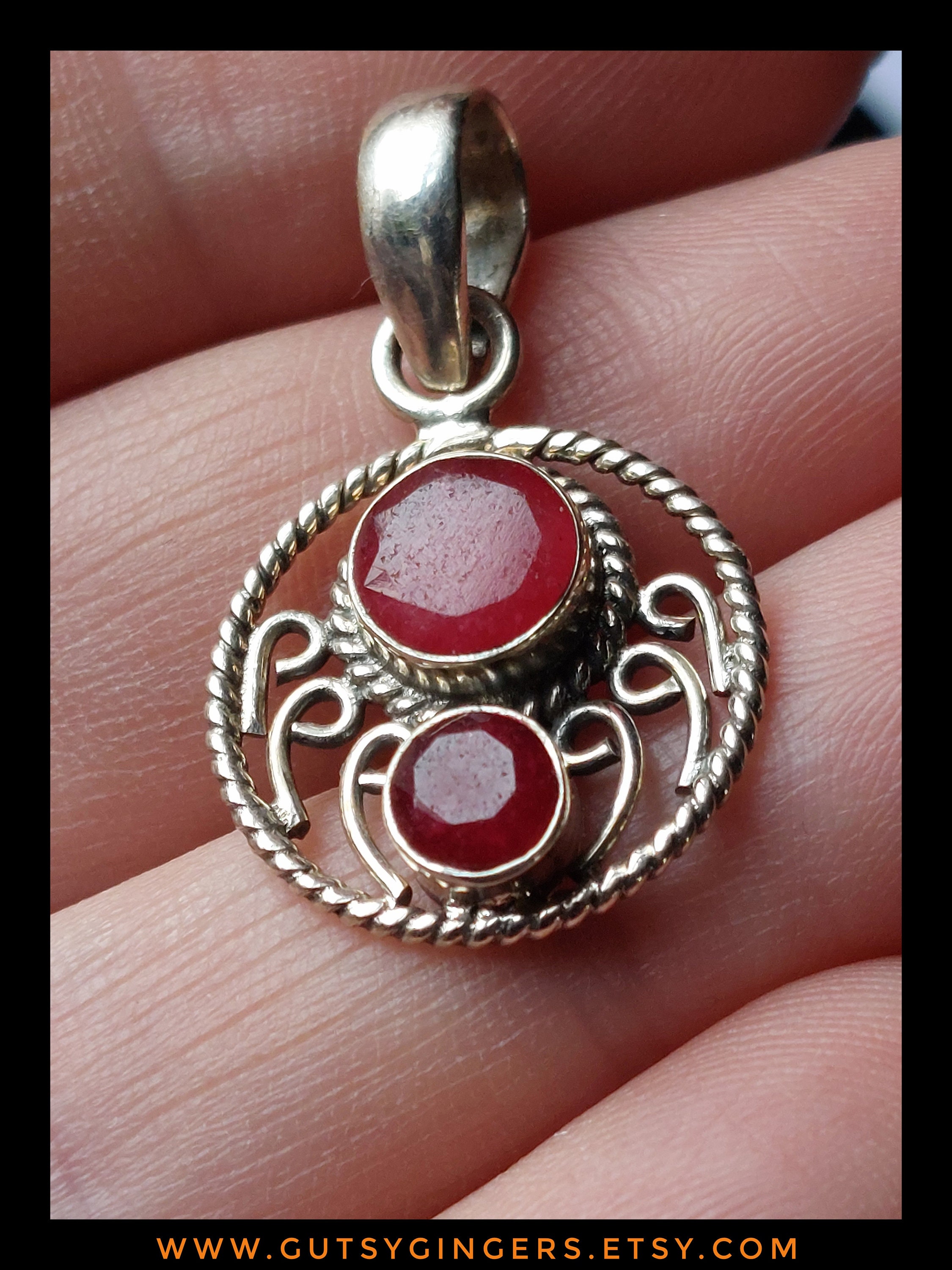 【美品】 Floatia Designs Ruby (FETD-05) Vivid Raw Ruby Double Natural Faceted Gem Set Into a