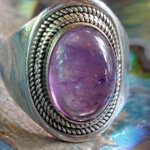 Large Goddess Statement Unisex Magic Amethyst 925 Sterling Silver Purple Stone Ring UK Size T, Y 1/2, V1/2  Soothes Emotional Anxiety Stress