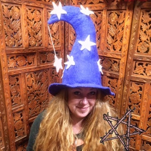 Hippy trippy felted Moonlight Wizard hat , Handmade/Fairtrade unisex amazing star funky headwear for halloween Witch hat bohemian party fun