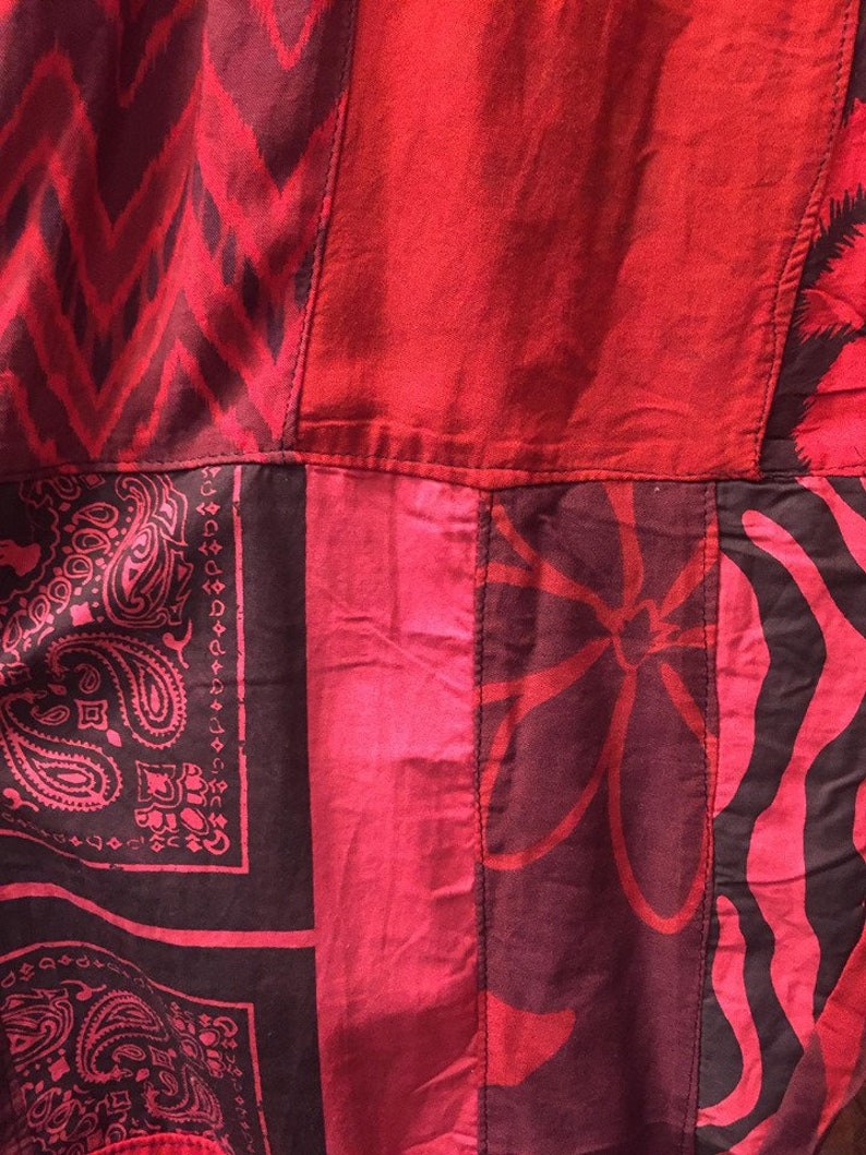 XXL Gutsy Gingers Scarlet Red over dye unisex bohemian cotton patchwork loose trousers yoga pants vibrant rainbow happy hippy festival S