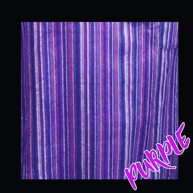 May include: Purple striped fabric with a white stripe running through the center. The word "purple" is written in large, bold, pink letters in the bottom right corner of the image.