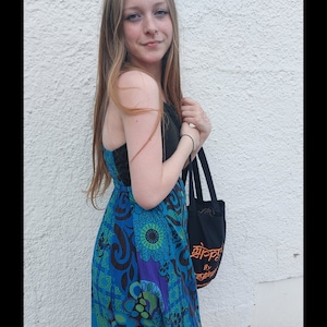 Vibrant Hippie longline Blue Abstract print strappy long line dress Autumn layering Sizes S/M, M/L, XL Goth hippy bohemian Summer style