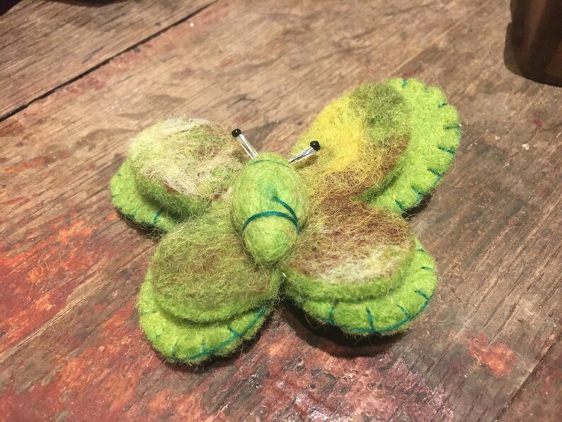 Handmade Felt Butterfly Pin Brooch in Green
