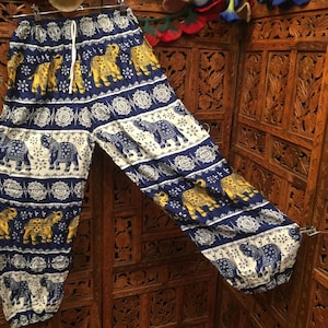 100% Cotton Unisex Elephant Mandala pattern baggy straight leg pants trousers with all over print 6 colour options one size fit 12-18 26-36"