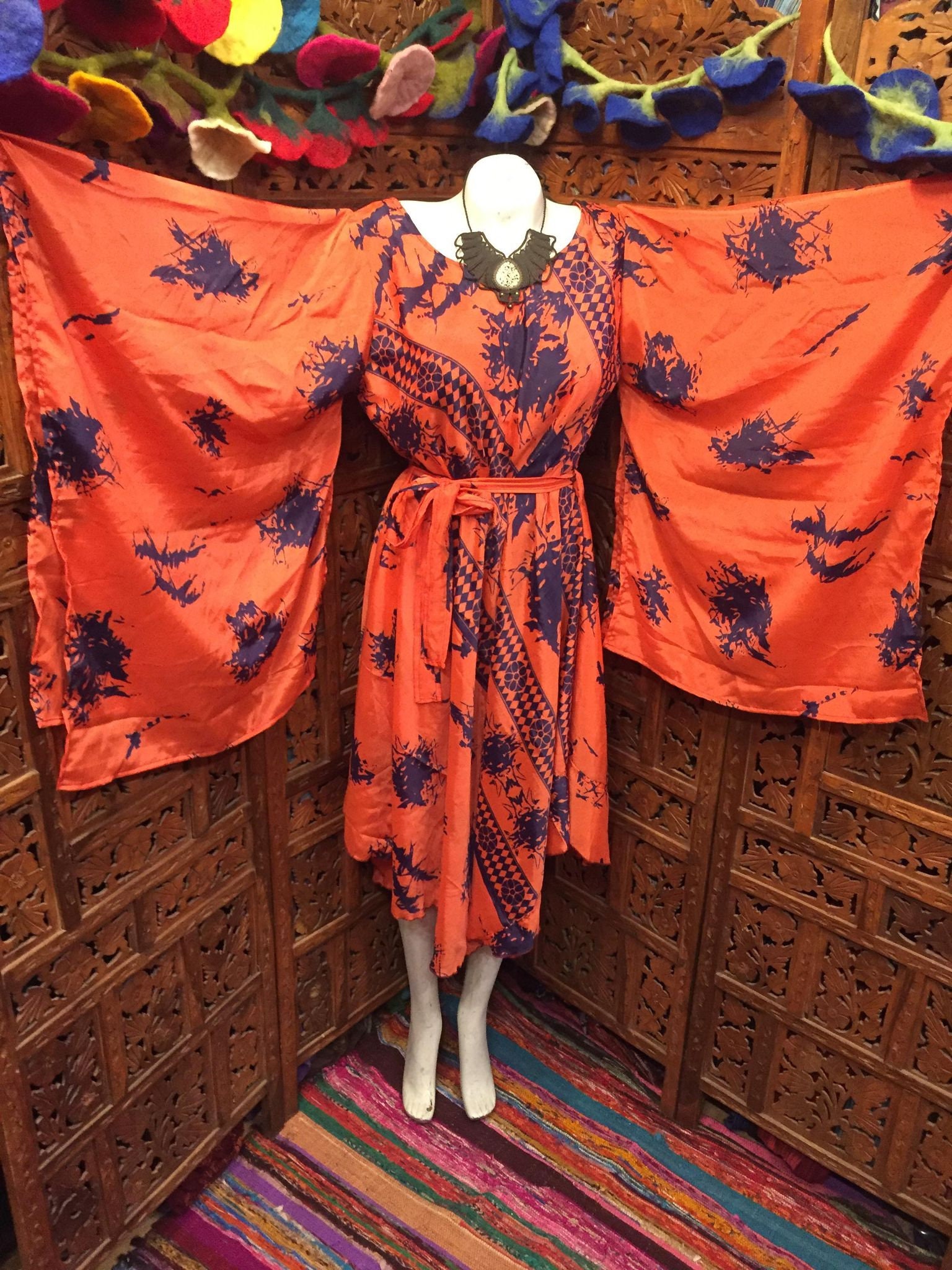 ワンピース FERRAGAMO SS24 Kimono long sleeve dress (770483 MANDARIN) FERRAGAMO Ferragamo Women Kimono Long Sleeve Dress