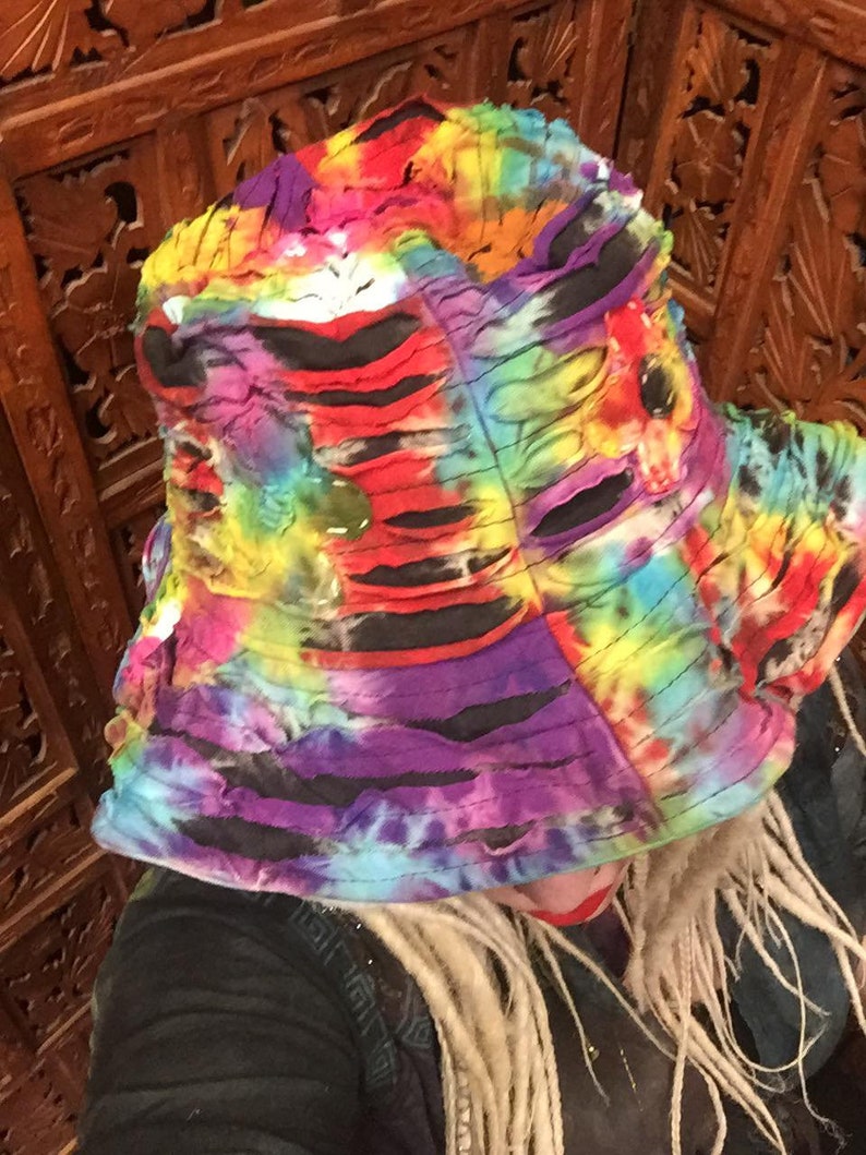 Fair trade fun tie dye floppy summer sun hat hippy cute bohemian festival unisex vibrant rainbow flower power image 8