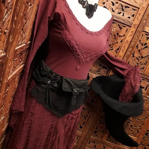 Dark Fairy Jet Black lace trimmed fully adjustable boho hippy tribal corset style lace up waist pocket belt fit 30-42 inch gothic punk gypsy image 2