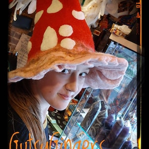 Magical Mushroom Toadstool Hat hand felted fairtrade fantasic fungi festival magic woodland goddess pixie foraging forager psytrance party