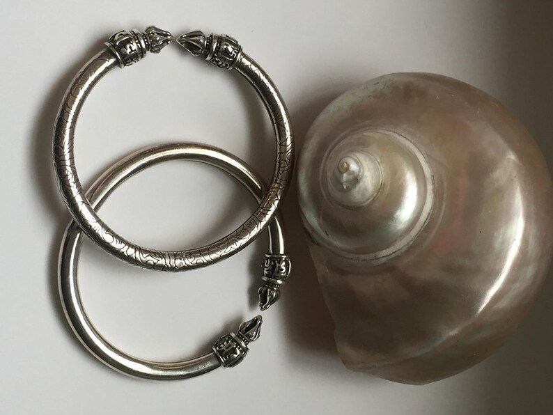 Unisex sterling silver torque cuff bangle in smooth polish finish with stunning temple tip end caps tribal bohemian health love /& abundance