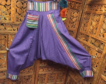 Assorted Vibrant woven cotton choice of nepalese stripe fabric yoga bags harem pant trousers unisex bohemian hippy pocket pants Hill Tribe