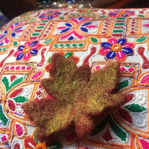 Earth brown & moss green  hand made felted Autumn Leaves - felt flower brooch hippy romantic seasons brooch pin patch badge flair