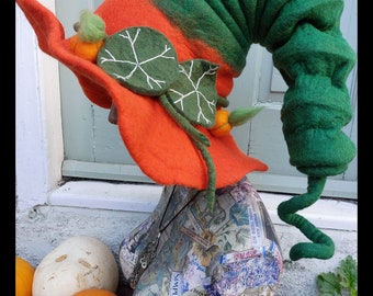 Amazing Pumpkin Felt Concertina Witch Hat Magic Halloween Cosplay Witches Outfit Samhain Stretchy Long Point Hallows eve fancy dress hocus