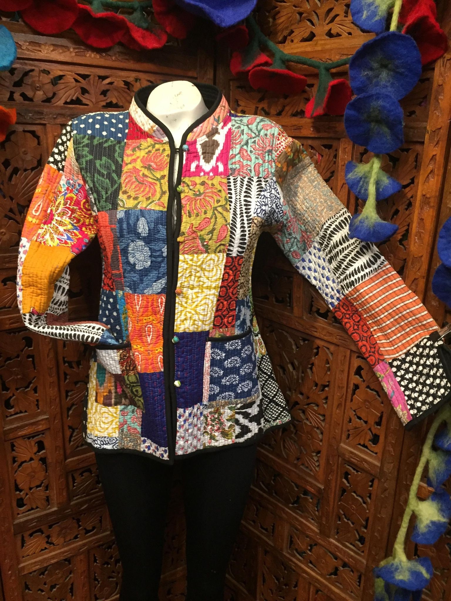 Beautiful Kantha Quilted rainbow ribbon Jacket hand made | Etsy