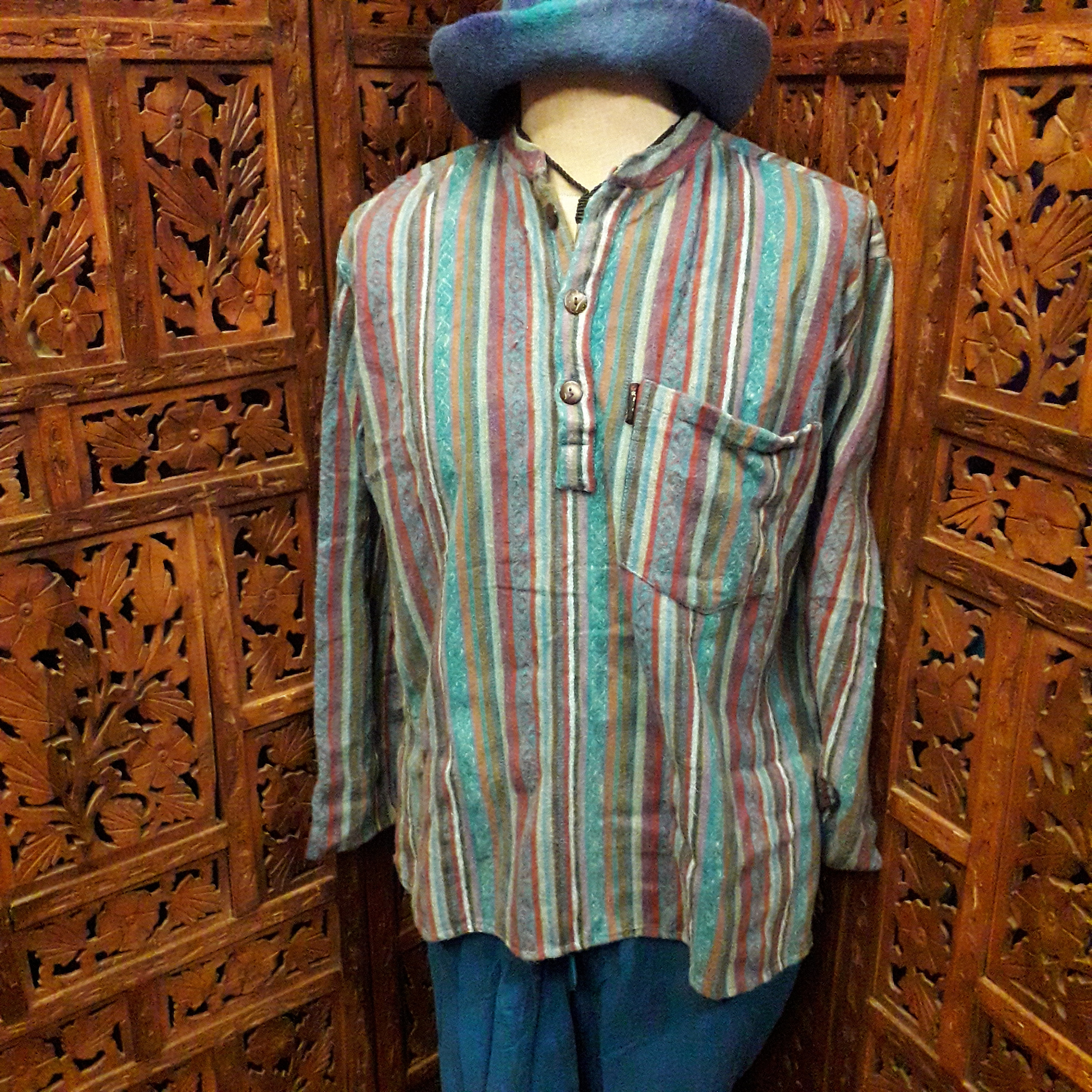 Cozy Heavy Winter Weight Blanket Weave Nepalese Stripe Unisex Mens