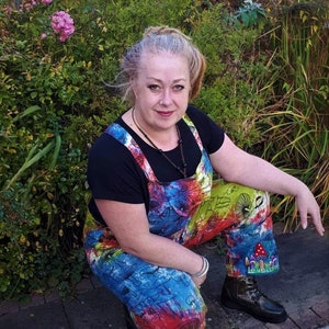Hecho a mano Fantásticos Hongos Hongos Hongos Taburete Tie Dye Unisex Dungarees Mono Mono Forrajera Mágico Hippy Hippie Regalo Ético Moda Ética