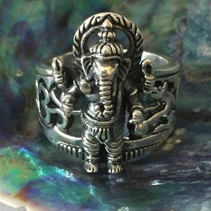 Grand carved onyx & 925 sterling silver Ganesha the Elephant headed pendant  god new beginnings hope positivity wealth good fortune life