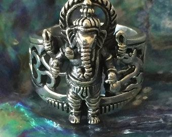 Unique bohemian 925 sterling silver large statement Ganesha the Elephant headed god ring  bringing wealth fortune happiness Sizes O & Z +4