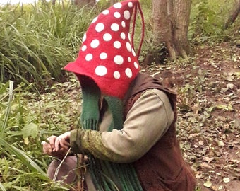 Capuz de cogumelo mágico GutsyGinger, chapéu exclusivo de feltro feito à mão para festival de cogumelos fantásticos, cosplay mágico, deusa da floresta, duende