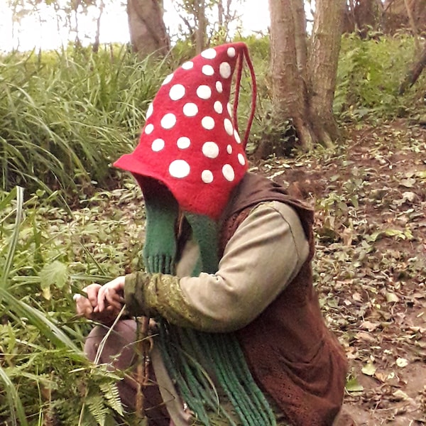 Magical Mushroom Toadstool Hood GutsyGinger exclusive hand felted fantasic fungi forager festival magical cosplay woodland goddess pixie hat