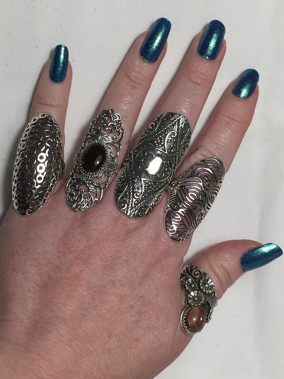 Sterling 925 Silver Hole Pattern Honeycomb Shield Finger