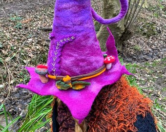 Halloween Felted Amethyst Goddess Woodland Toadstool Fae Witch Hat Magic Tree Spirit Pagan Fairy Headwear Festival Cosplay Fantasy Accessory