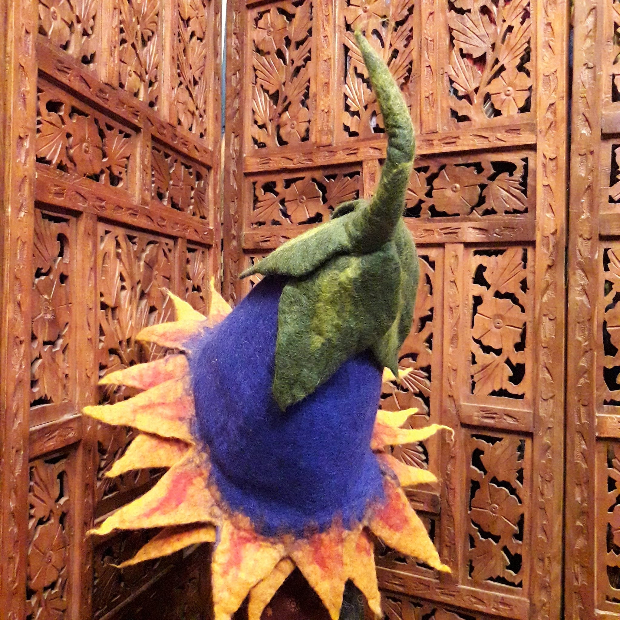 Whimsical hand felted fairy hat originally bought from Poland for $138.20 Blue Wool Felted Flower Hat: Handmade Fairy Pixie Costume - Etsy main image 4
