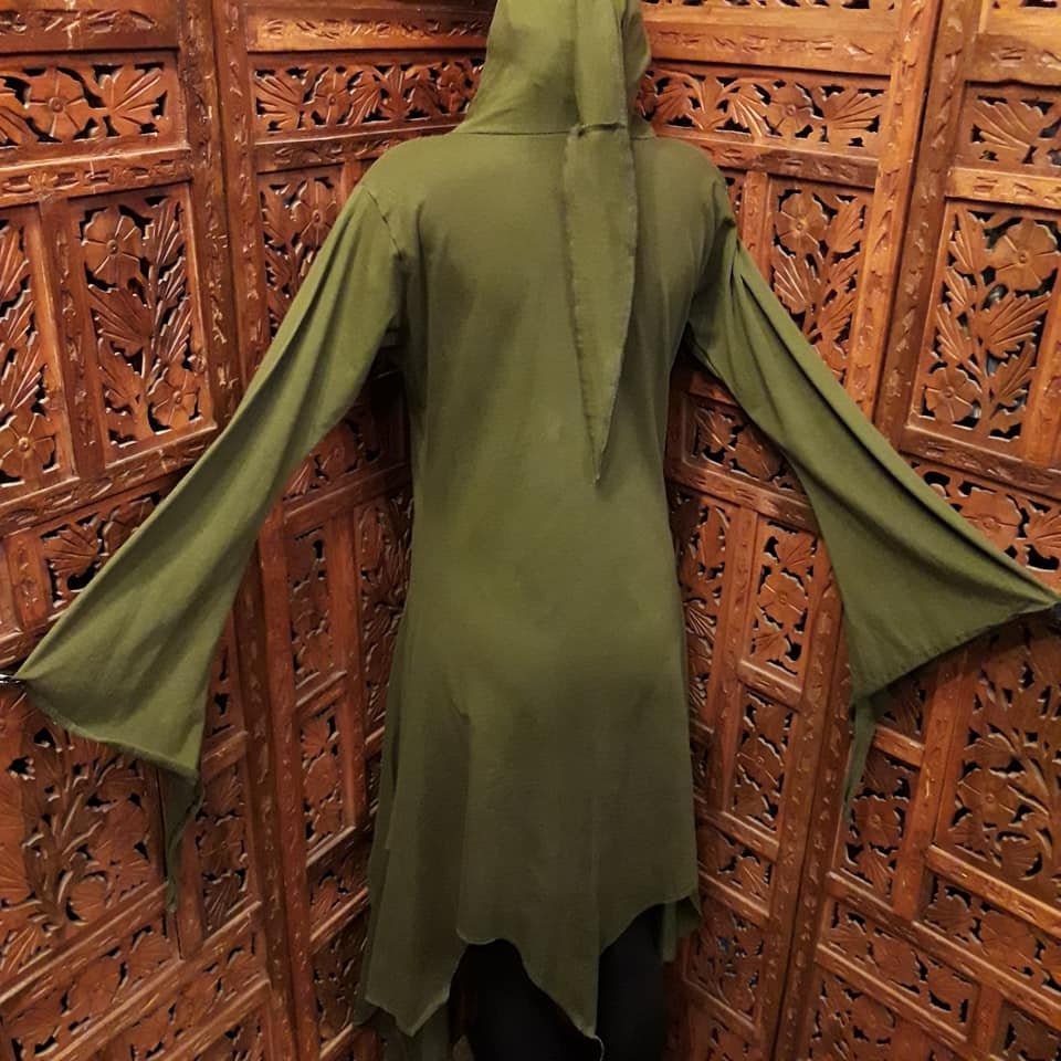 Raggod Robe Green Witch Pixie Dress: Ragged Hem Jersey Robe, Gothic Fairy Costume ...