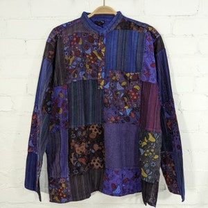 Fantastic long line Nepalese stripe Toadstool patchwork hooded oversized jacket shirt hoody ethical cotton 3 colours gift hippy bohemian