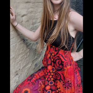 Vibrant spiralling longline Scarlet or Electric blue print strappy long line dress Autumn layering Sizes S/M, M/L, XL Goth  hippy bohemian