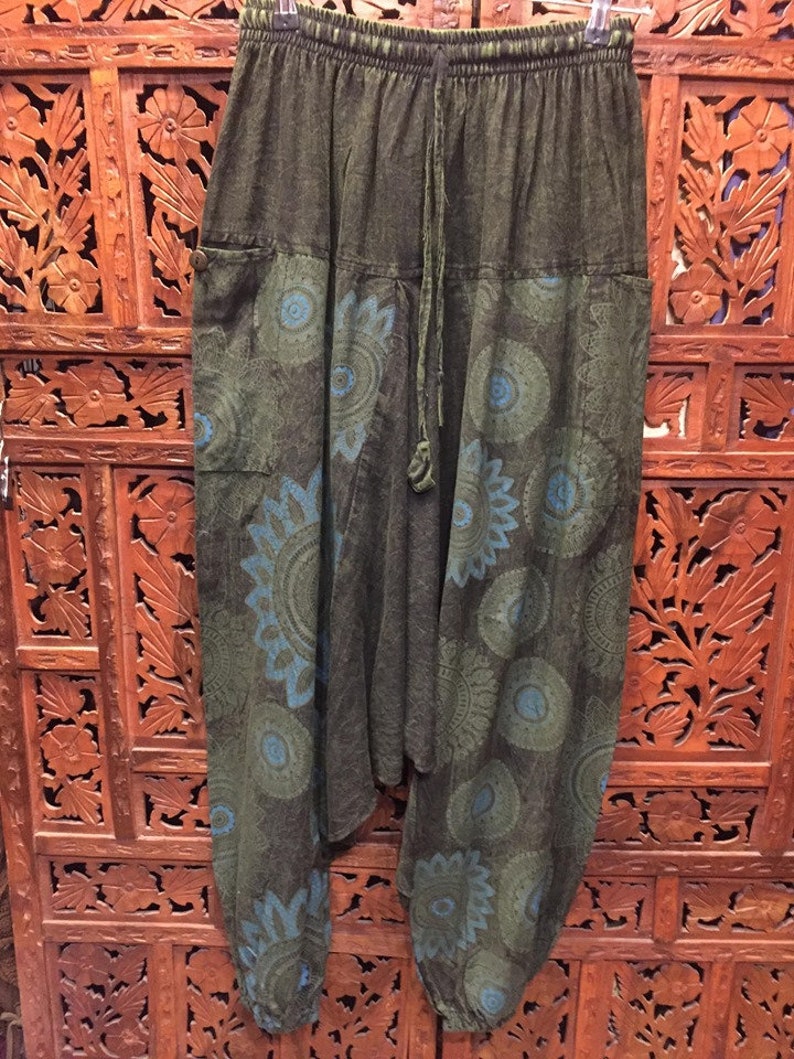 Heavy cotton Mandala tribal bold print unisex bohemian harem trousers hippy yoga new age meditation fractal unisex